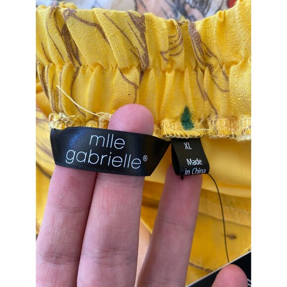Mlle Gabrielle Womens Yellow Floral A-Line Skirt XL Elastic Waist Button NEW - Picture 4 of 8